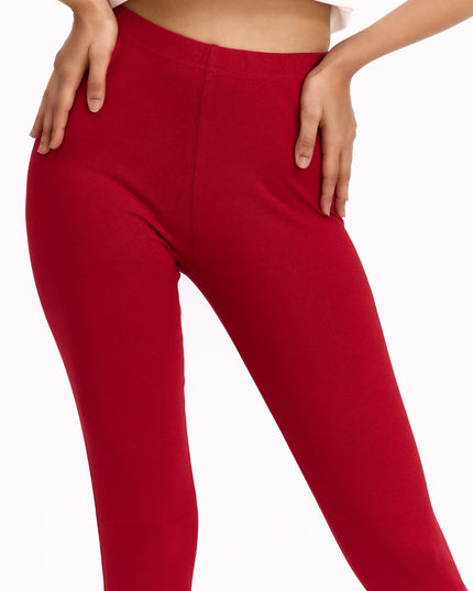 Women Cotton Cropped Leggings - Cherry Red