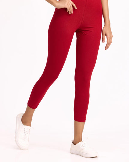 Women Cotton Cropped Leggings - Cherry Red