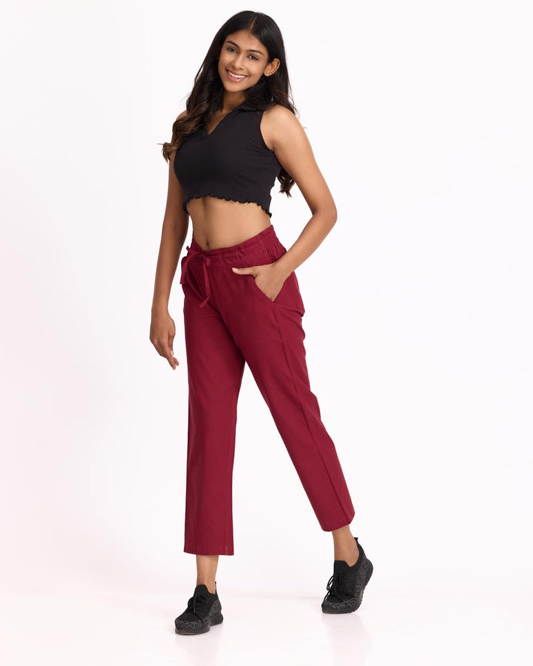 Women Straight Pants - Maroon