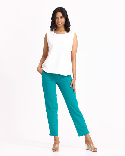 Women Jade Green Knit Kurti Pants