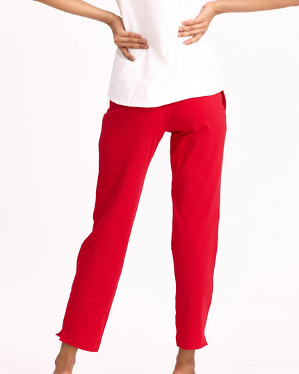 Women Dark Red Knit Kurti Pants