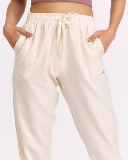 Women Cream Linen - Blend Trousers