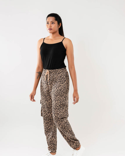 Women Beige Multi Faux Cargo Joggers