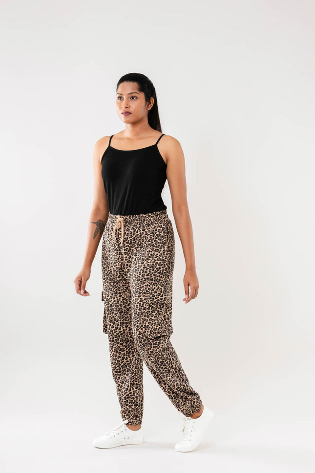 Women Beige Multi Faux Cargo Joggers