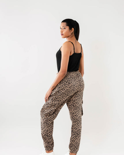 Women Beige Multi Faux Cargo Joggers