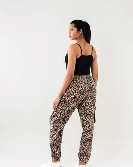 Women Beige Multi Faux Cargo Joggers