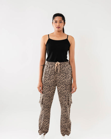 Women Beige Multi Faux Cargo Joggers