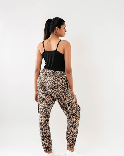 Women Beige Multi Faux Cargo Joggers