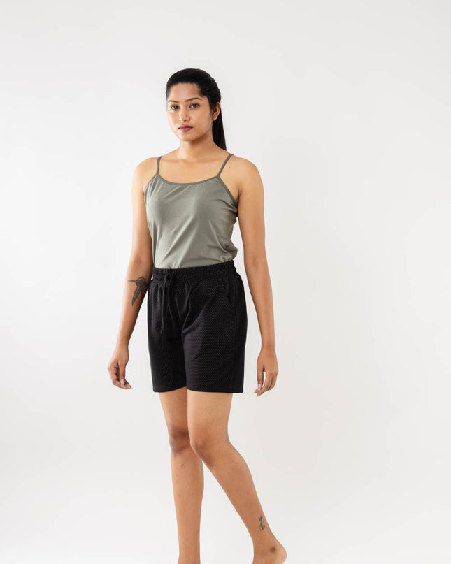 Women Cargo Bermudas Shorts - Black Dot Print