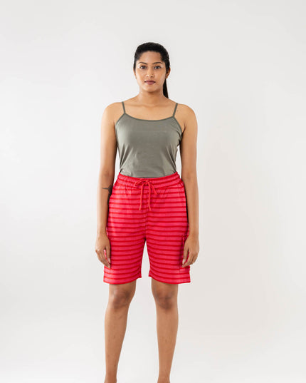 Women Cargo Bermudas Shorts - Red Stripe