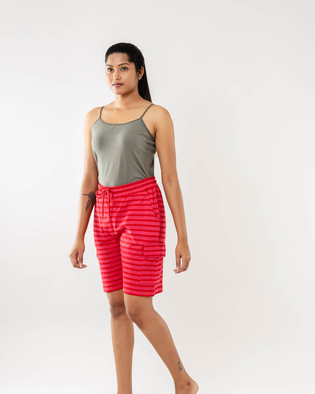 Women Cargo Bermudas Shorts - Red Stripe