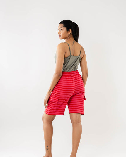 Women Cargo Bermudas Shorts - Red Stripe