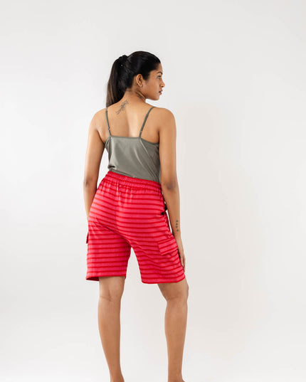 Women Cargo Bermudas Shorts - Red Stripe