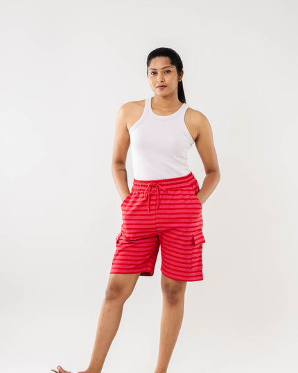 Women Cargo Bermudas Shorts - Red Stripe