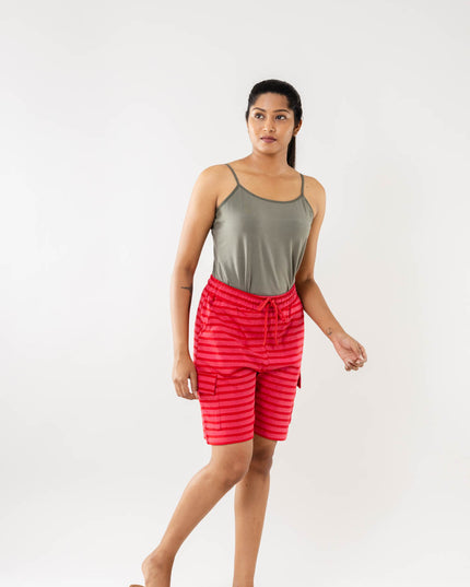 Women Cargo Bermudas Shorts - Red Stripe