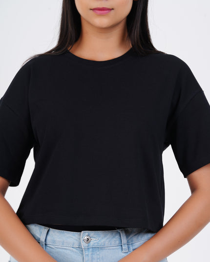 Women Black Crop Tees