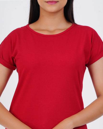 Women Maroon Dolman Sleeve Boxy Tees