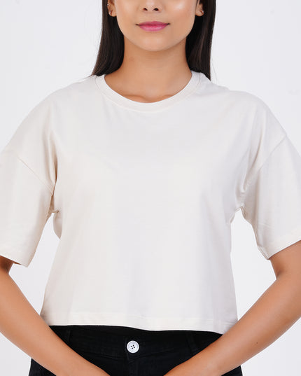 Women Cream Crop Tees