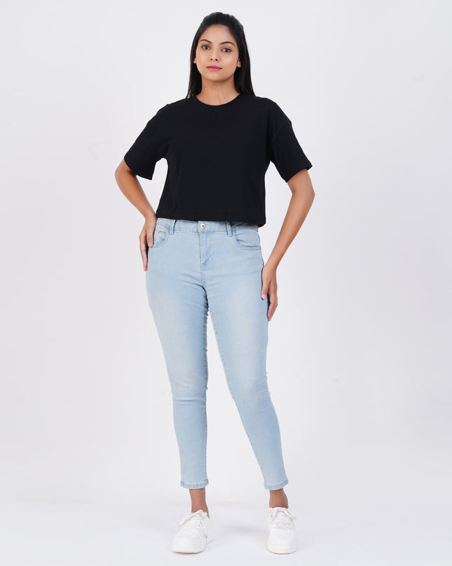 Women Black Crop Tees