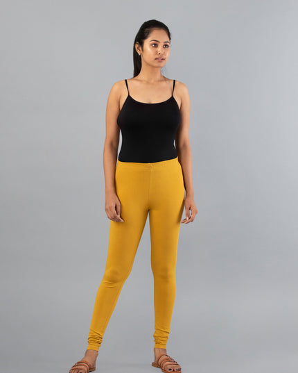 Women Mustard Cotton Churidar Leggings