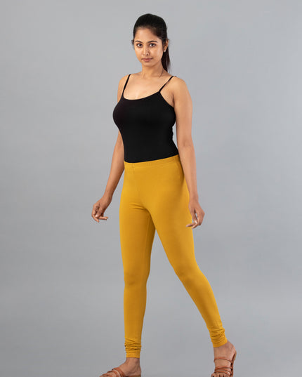 Women Mustard Cotton Churidar Leggings