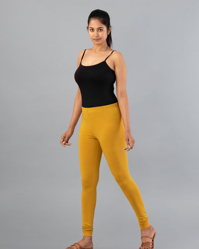 Women Mustard Cotton Churidar Leggings