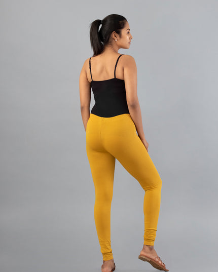 Women Mustard Cotton Churidar Leggings