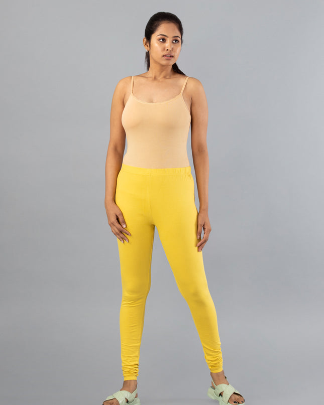 Women Light Lime Cotton Churidar Leggings