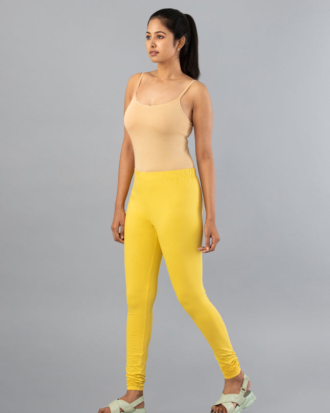 Women Light Lime Cotton Churidar Leggings